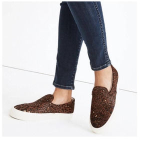 NEW Madewell Sidewalk Slip-On Sneakers in Mini Leopard Calf Hair Sz 9